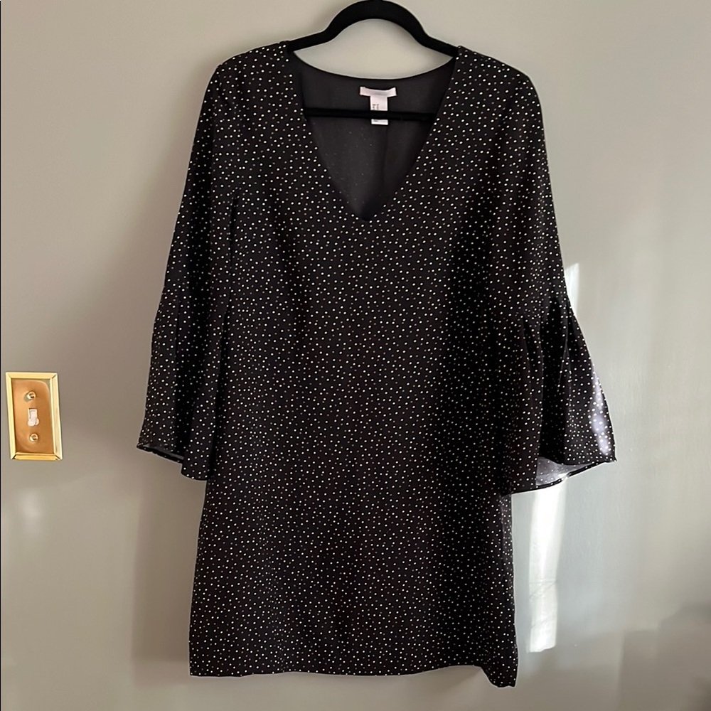 H&M V-Neck Polka Dot Mini Dress with Bell Sleeves
